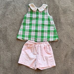 Green Plaid Top and Pink Shorts Set
